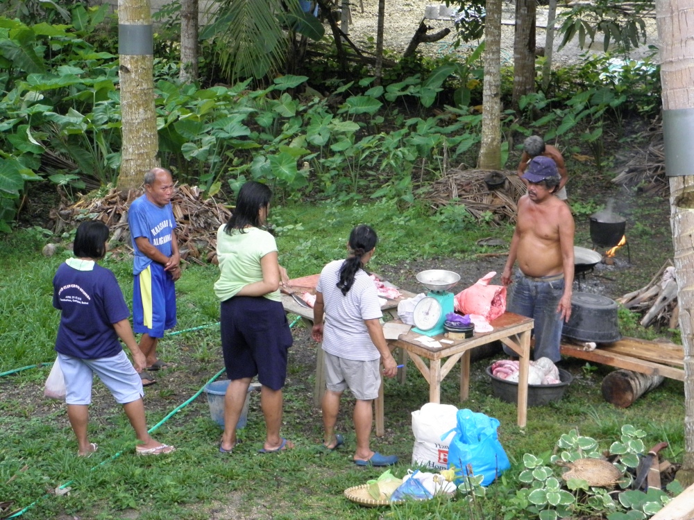 The garden was turned into an abattoir and meat shop. People came to buy fresh meat.