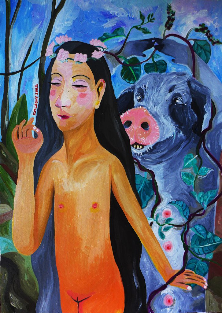 Mindfulness Practice with Pig, 2022 by Fatima Lasay