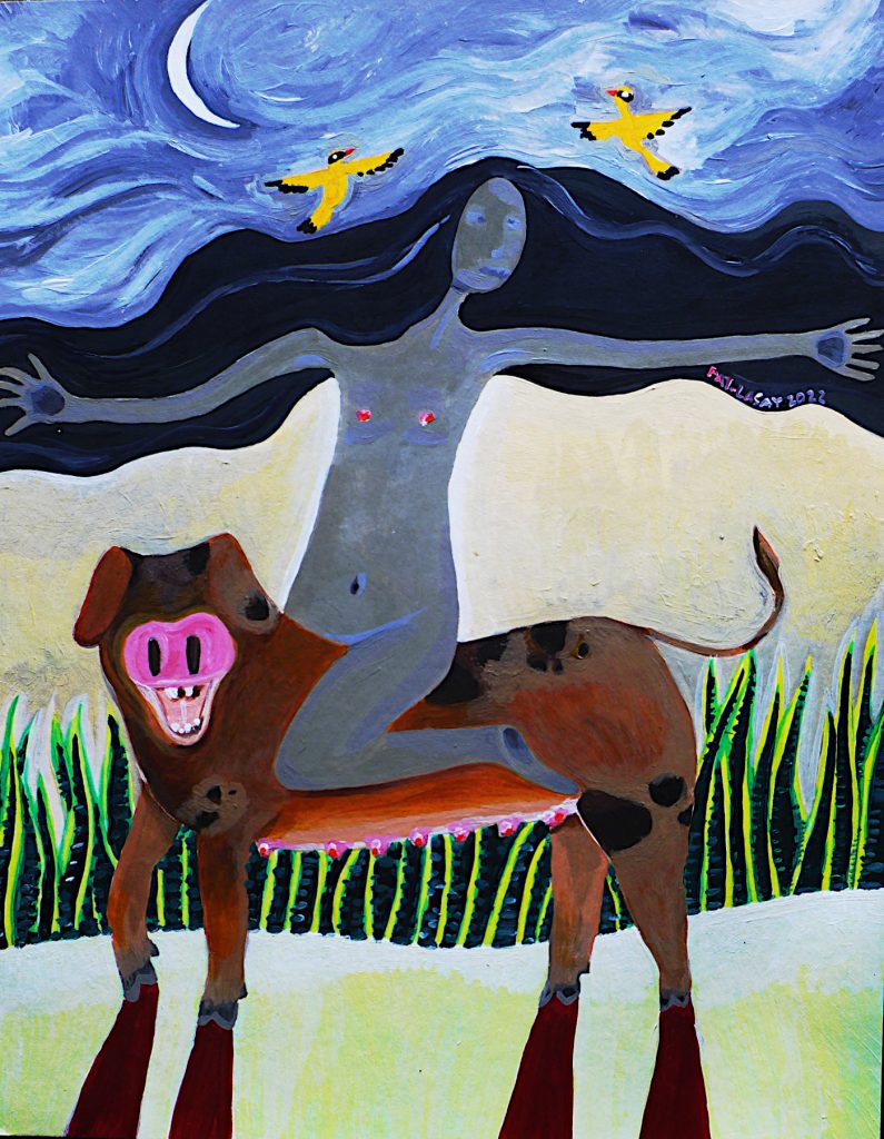 WOMAN WITH PIG, CRESCENT AND ORIOLES, 2022 Fatima Lasay